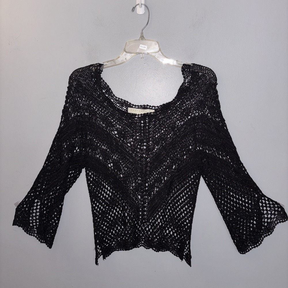 Vintage Bette Paige Black Crochet Open Knit  Top Whimsigoth Festival Boho Size L
